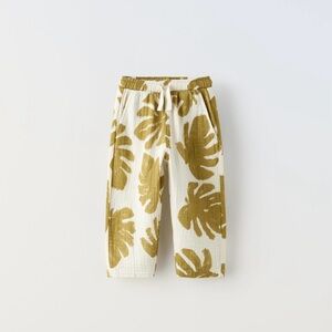 ZARA Kids Tropical Leaf Print Linen Pants